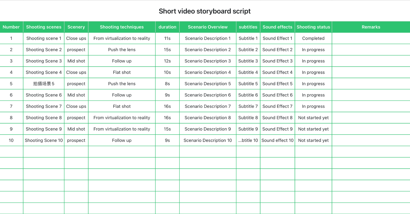 Short video storyboarding 1